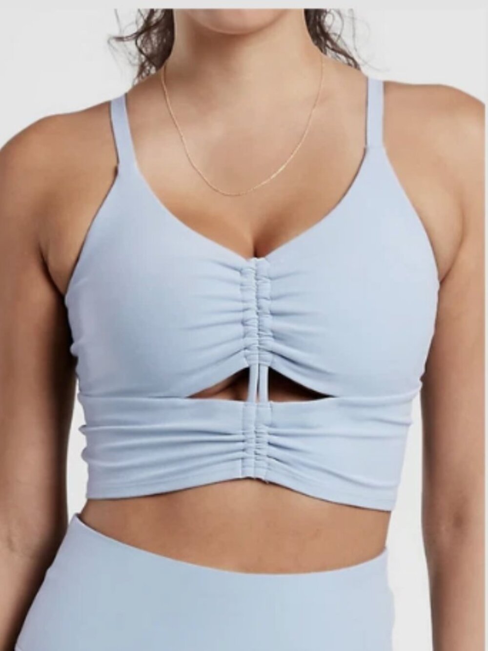 Athleta Cinch Longline Bra A-C Gray Powervita Ruched Front Medium - Picture 2 of 10